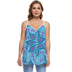 Flower Template Mandala Nature Blue Sketch Drawing Casual Spaghetti Strap Chiffon Top by Bangk1t
