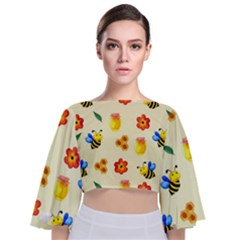 Seamless Background Honey Bee Wallpaper Texture Tie Back Butterfly Sleeve Chiffon Top by Bangk1t