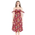 Woodland Mushroom And Daisy Seamless Pattern On Red Backgrounds Shoulder Tie Bardot Midi Dress View1
