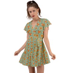 Floral Pattern Flutter Sleeve Wrap Dress by Amaryn4rt