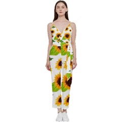 Sunflower Flower Seamless V-neck Camisole Jumpsuit by Amaryn4rt