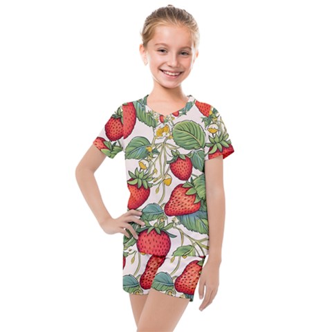 Strawberry Fruit Kids  Mesh Tee And Shorts Set by Amaryn4rt