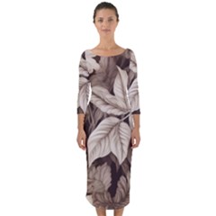 Plant Leaves Pattern Quarter Sleeve Midi Bodycon Dress by Amaryn4rt