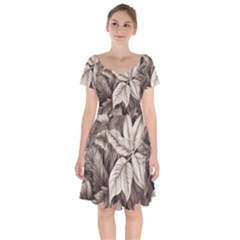 Plant Leaves Pattern Short Sleeve Bardot Dress by Amaryn4rt