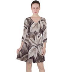 Plant Leaves Pattern Quarter Sleeve Ruffle Waist Dress by Amaryn4rt