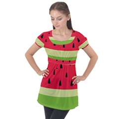 Watermelon Fruit Food Healthy Vitamins Nutrition Puff Sleeve Tunic Top by pakminggu