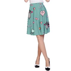 Raccoon Texture Seamless Scrapbooking Hearts A-line Skirt by pakminggu