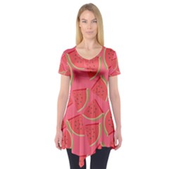 Watermelon Background Watermelon Wallpaper Short Sleeve Tunic  by pakminggu