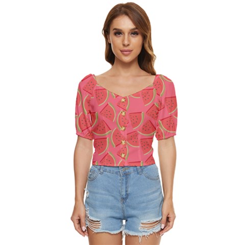 Watermelon Background Watermelon Wallpaper Button Up Blouse by pakminggu