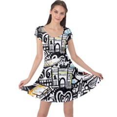 New York City Nyc Broadway Doodle Art Cap Sleeve Dress by Grandong