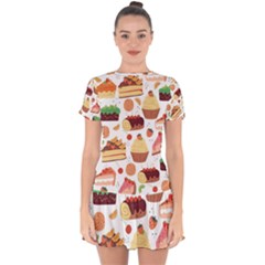 Dessert And Cake For Food Pattern Drop Hem Mini Chiffon Dress by Grandong