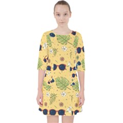 Seamless Pattern Of Sunglasses Tropical Leaves And Flower Quarter Sleeve Pocket Dress by Grandong