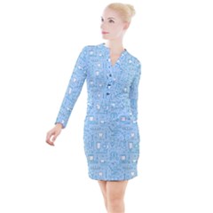Dentist Blue Seamless Pattern Button Long Sleeve Dress by Grandong