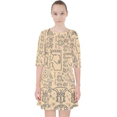 Aztec Tribal African Egyptian Style Seamless Pattern Vector Antique Ethnic Quarter Sleeve Pocket Dress by Grandong