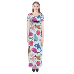 Sea Creature Themed Artwork Underwater Background Pictures Short Sleeve Maxi Dress by Grandong