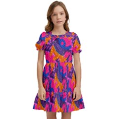 Purple Design Scrapbooking Blue Kids  Puff Sleeved Dress by Grandong