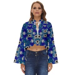 Oilpainting Blue Flowers In The Peaceful Night Boho Long Bell Sleeve Top by pepitasart