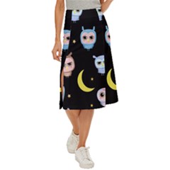 Cute-owl-doodles-with-moon-star-seamless-pattern Midi Panel Skirt by pakminggu