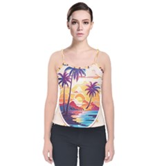 Nature Tropical Palm Trees Sunset Velvet Spaghetti Strap Top by uniart180623