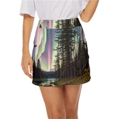 Northern Lights Aurora Borealis Mini Front Wrap Skirt by uniart180623