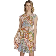 Vintage World Map Europe Globe Country State Cap Sleeve High Waist Dress by Grandong