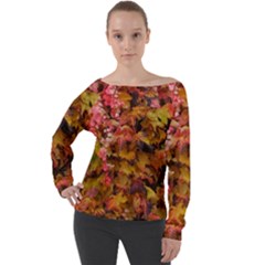 Red And Yellow Ivy  Off Shoulder Long Sleeve Velour Top by okhismakingart