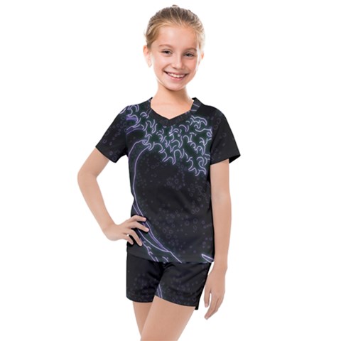 Vapor Wave Aesthetic Art Neon Asian Kanagawa Japanese Kids  Mesh T-shirt And Shorts Set by Cowasu