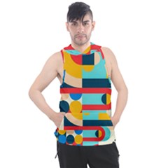 Geometric Shape Colorful Abstract Wave Men s Sleeveless Hoodie by Cowasu