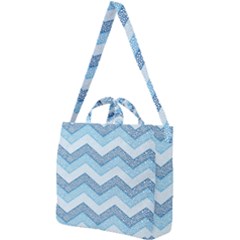 Seamless Pattern Of Cute Summer Blue Line Zigzag Square Shoulder Tote Bag by Bedest