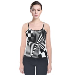 Op-art-black-white-drawing Velvet Spaghetti Strap Top by Bedest