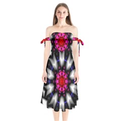 Kaleidoscope-round-metal Shoulder Tie Bardot Midi Dress by Bedest