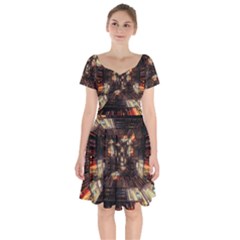Library-tunnel-books-stacks Short Sleeve Bardot Dress by Bedest