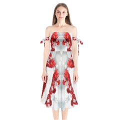 Christmas-background-tile-gifts Shoulder Tie Bardot Midi Dress by Bedest