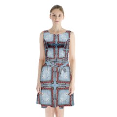 Pattern-cross-geometric-shape Sleeveless Waist Tie Chiffon Dress by Bedest