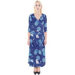 Cat Spacesuit Space Suit Astronauts Quarter Sleeve Wrap Maxi Dress by pakminggu
