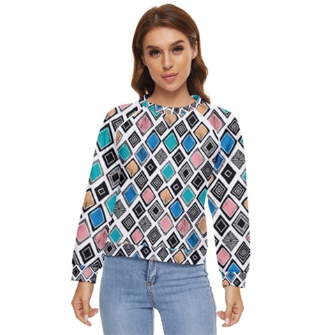 Diamond Shapes Pattern Women s Long Sleeve Raglan T-shirt by Cowasu