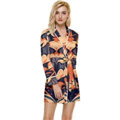 Bat Pattern Long Sleeve Satin Robe by Valentinaart