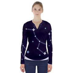 Celebrities-categories-universe-sky V-neck Long Sleeve Top by Cowasu