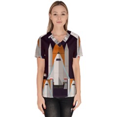 Rocket-space-universe-spaceship Women s V-neck Scrub Top by Cowasu