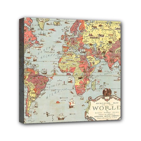 Vintage Old Antique World Map Mini Canvas 6  X 6  (stretched) by Bedest