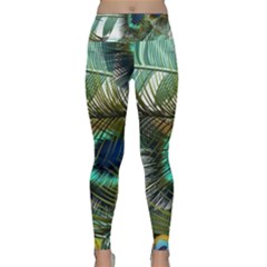 Peacock Feathers Lightweight Velour Classic Yoga Leggings by Bedest