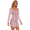 lollipop candy macaroon cupcake donut Long Sleeve Square Neck Bodycon Velvet Dress View3