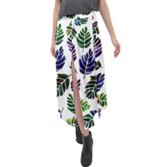 Leaves Watercolor Ornamental Decorative Design Velour Split Maxi Skirt by Ravend