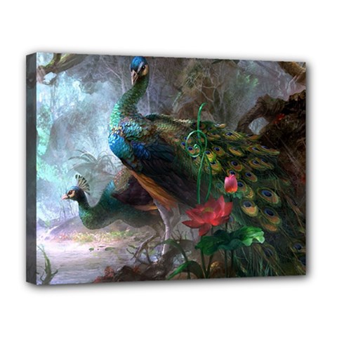 Peacock Art Painting Canvas 14  X 11  (stretched) by Ndabl3x