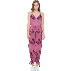 Pink Glitter Butterfly Sleeveless Tie Ankle Chiffon Jumpsuit by Ndabl3x