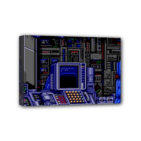 Blue Computer Monitor With Chair Game Digital Art Mini Canvas 6  X 4  (stretched) by Bedest