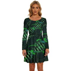 Green And Black Abstract Digital Art Long Sleeve Wide Neck Velvet Dress by Bedest