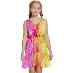 Abstract, Amoled, Back, Flower, Green Love, Orange, Pink, Kids  Sleeveless Tiered Mini Dress by nateshop