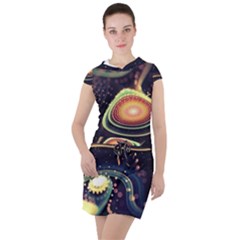 Psychedelic Trippy Abstract 3d Digital Art Drawstring Hooded Dress by Bedest