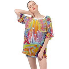 Multicolored Optical Illusion Painting Psychedelic Digital Art Oversized Chiffon Top by Bedest
